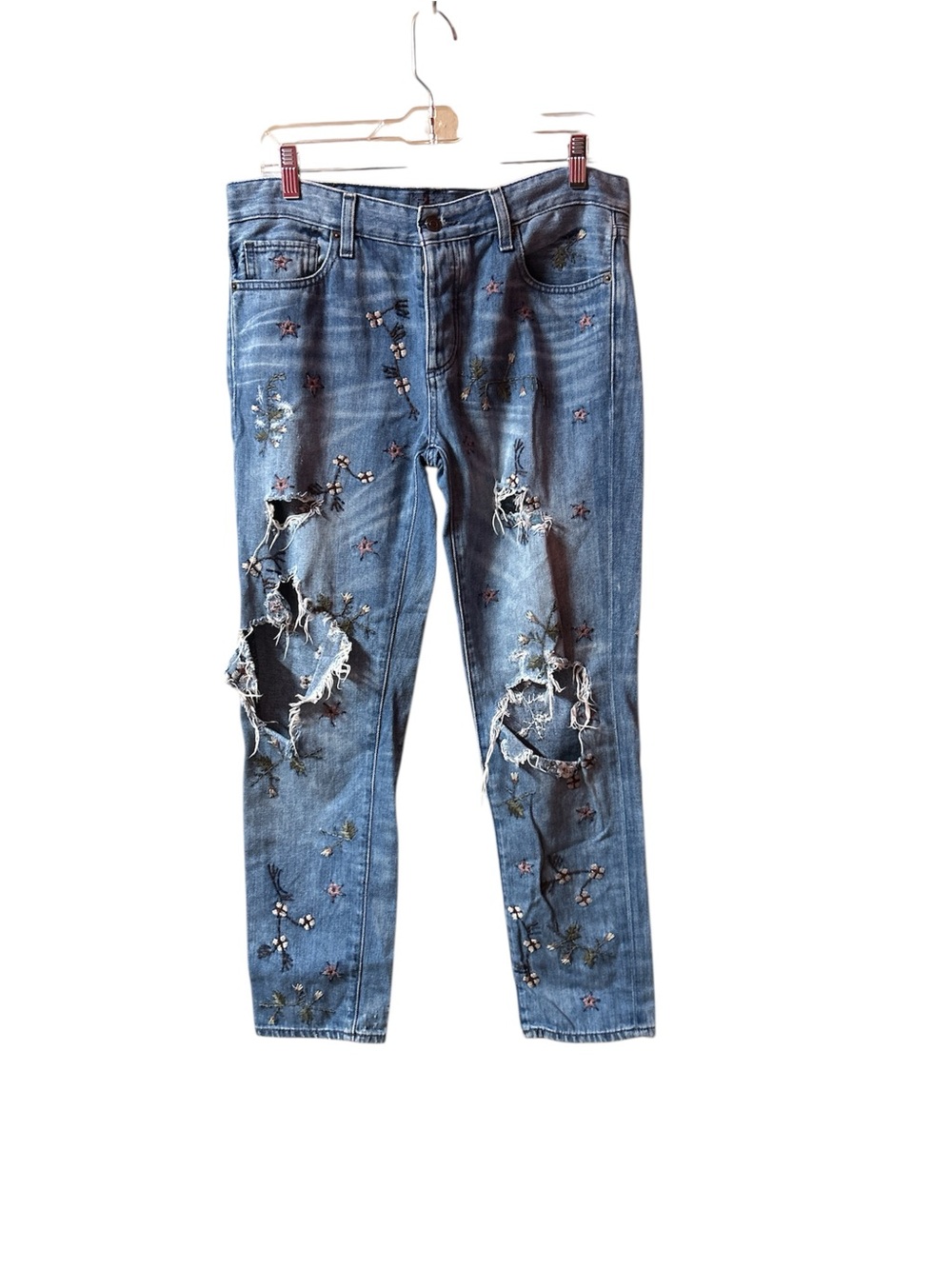 Lucky Brand Sienna Slim Boyfriend Jeans with Embroidered Florals & Cutouts